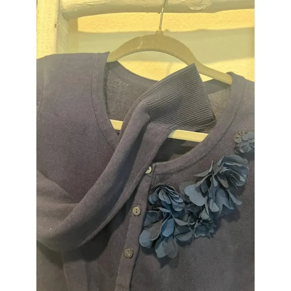 Cherokee Girls Navy Cardigan Sweater XL Button Front Floral Accent NWT